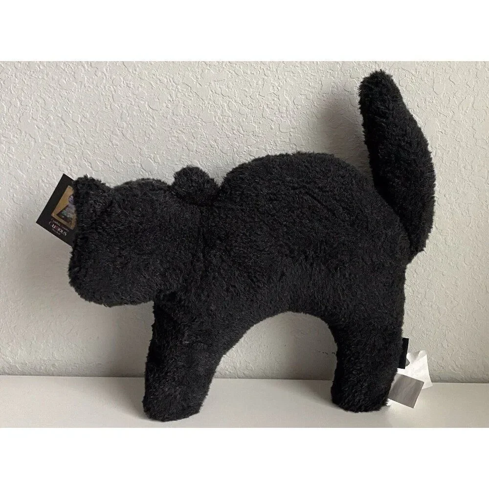 Cynthia Rowley Black CAT Shaped Pillow  Halloween GLOW IN THE DARK EYES Soft NEW
